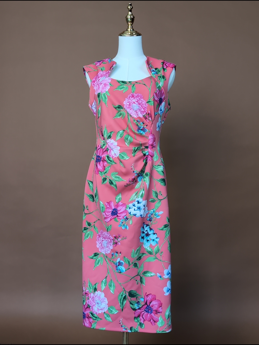 Chic Shelby & Palmer Floral Sheath Dress in Pink Coral Multi - Corporate Chic
